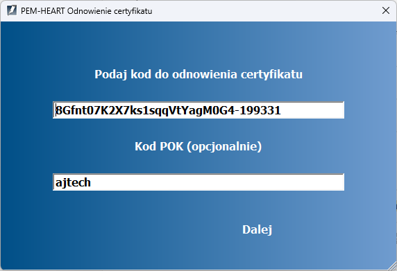 Okno odnowienie podpisu